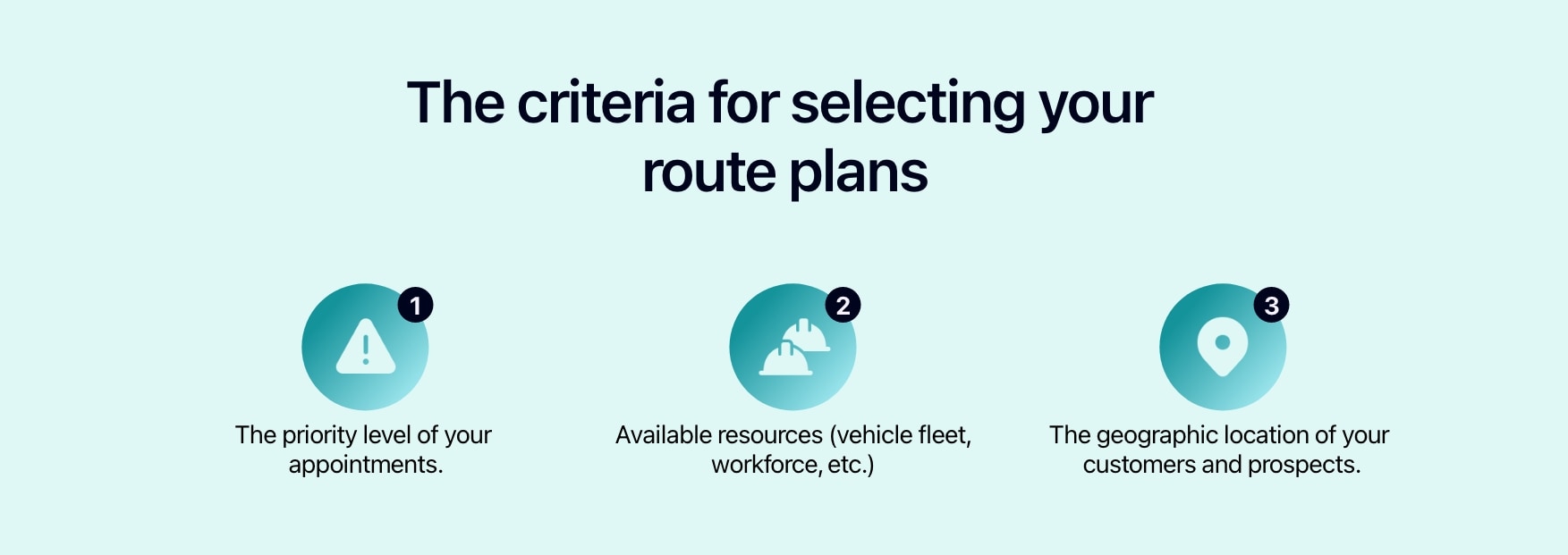 Diagram showing the criteria for selecting your route plans.