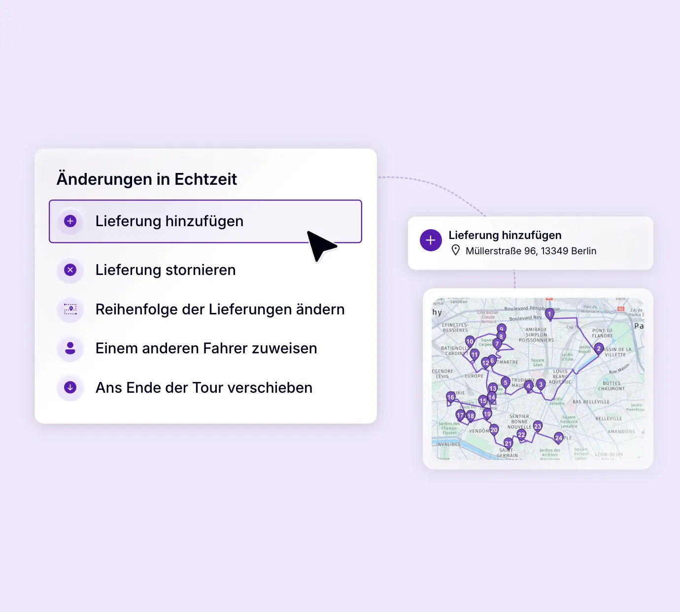 Änderungen einer laufenden Tour in Echtzeit mit AntsRoute: Lieferung hinzufügen, stornieren, verschieben oder einem anderen Fahrer zuweisen