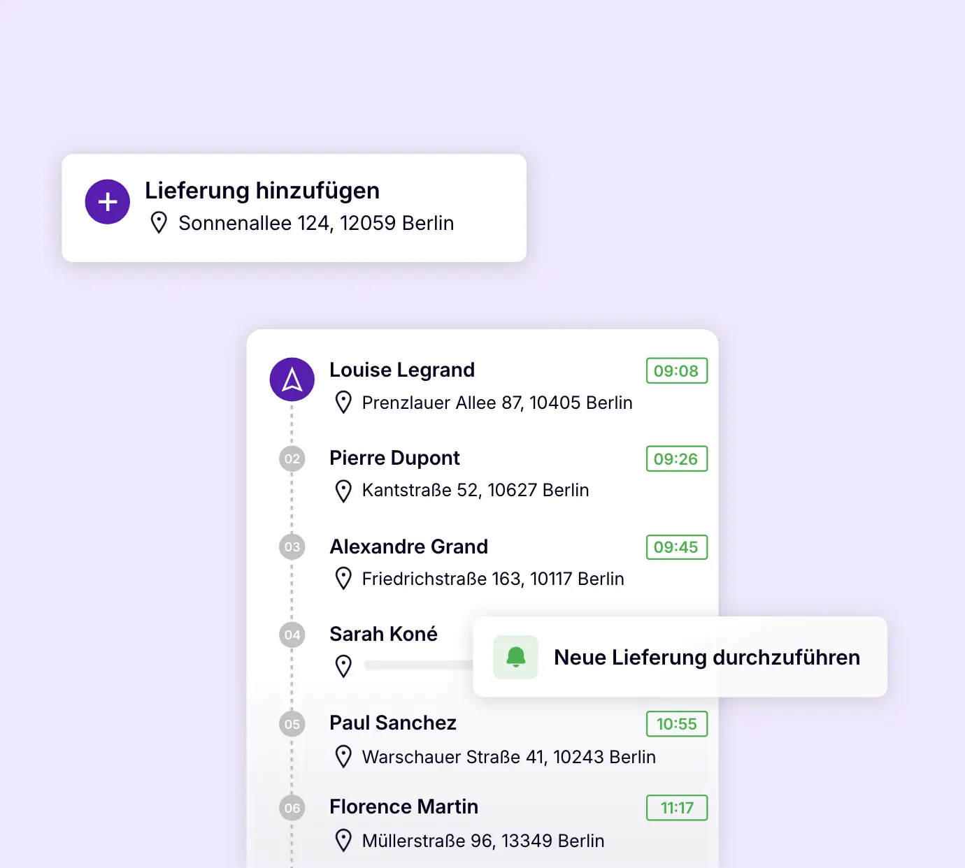 Neue Lieferung zu einer laufenden Tour hinzufügen und automatisch in die bestehende Reihenfolge der Lieferstopps einplanen
