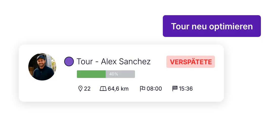 Verspätete Tour in AntsRoute neu optimieren, um die Tourenplanung während des laufenden Betriebs anzupassen