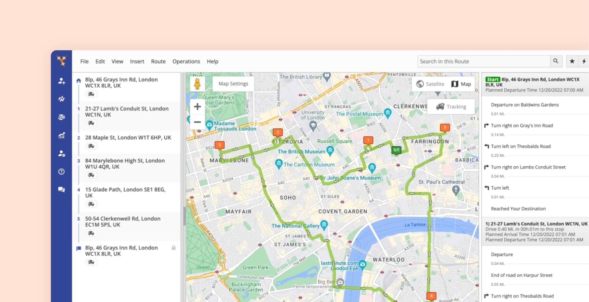 Dashboard of Route4me software