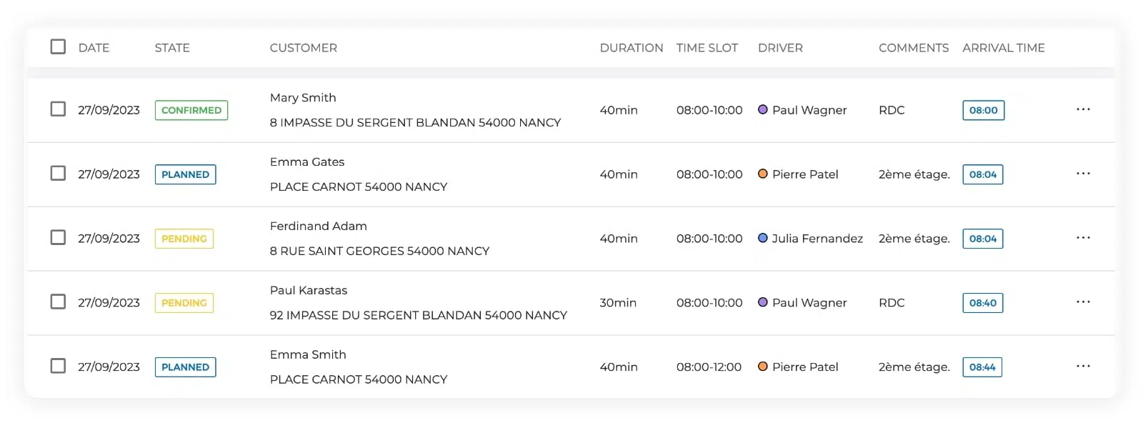 List of transport operations in AntsRoute.