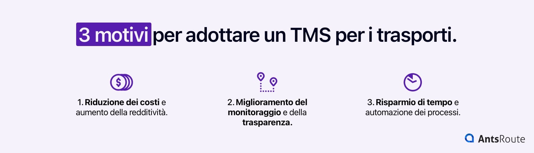 Diagramma che mostra le 3 motivi per adottare un software TMS.