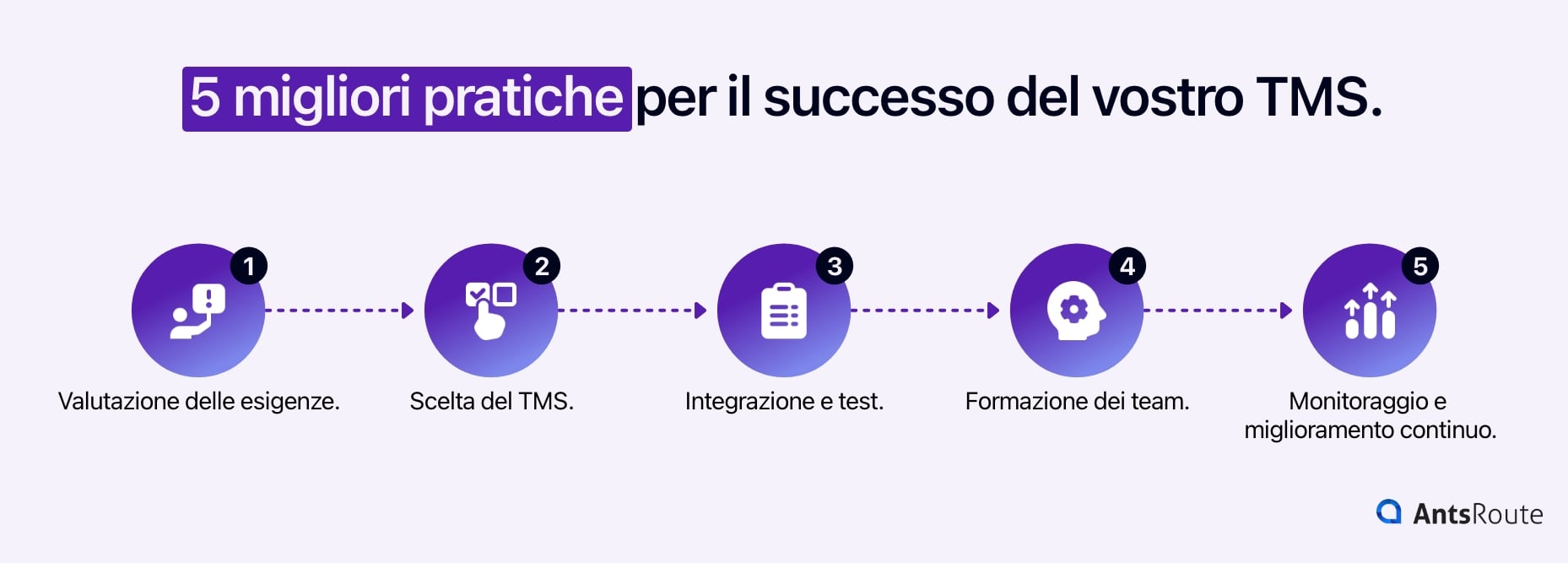 Diagramma che mostra le 5 migliori pratiche per un'adozione di successo del vostro TMS.