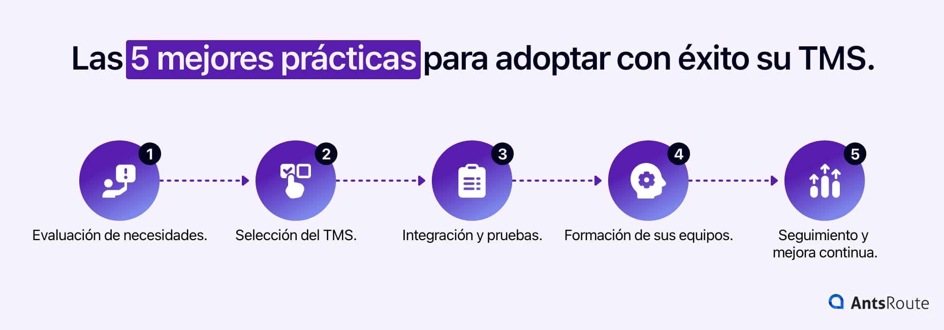 Diagrama que muestra las 5 mejores prácticas para adoptar con éxito su TMS.